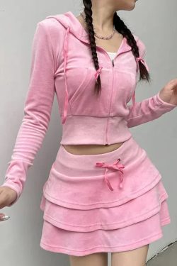 Style Core Aesthetics, New Style Trends - Pink Aesthetic Skirt & Hoodie Two Piece Set