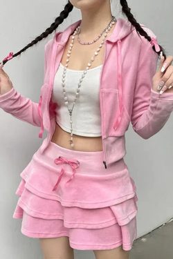 Style Core Aesthetics, New Style Trends - Pink Aesthetic Skirt & Hoodie Two Piece Set