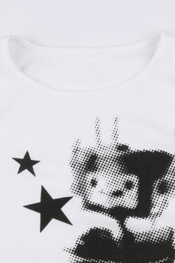 Style Core Aesthetics, New Style Trends - Pixel Robot Star White Cropped Tank Top