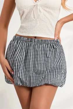 Style Core Aesthetics, New Style Trends - Plaid Bubble Mini Skirt