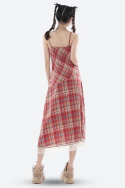 Style Core Aesthetics, New Style Trends - Plaid Lace Midi Dress