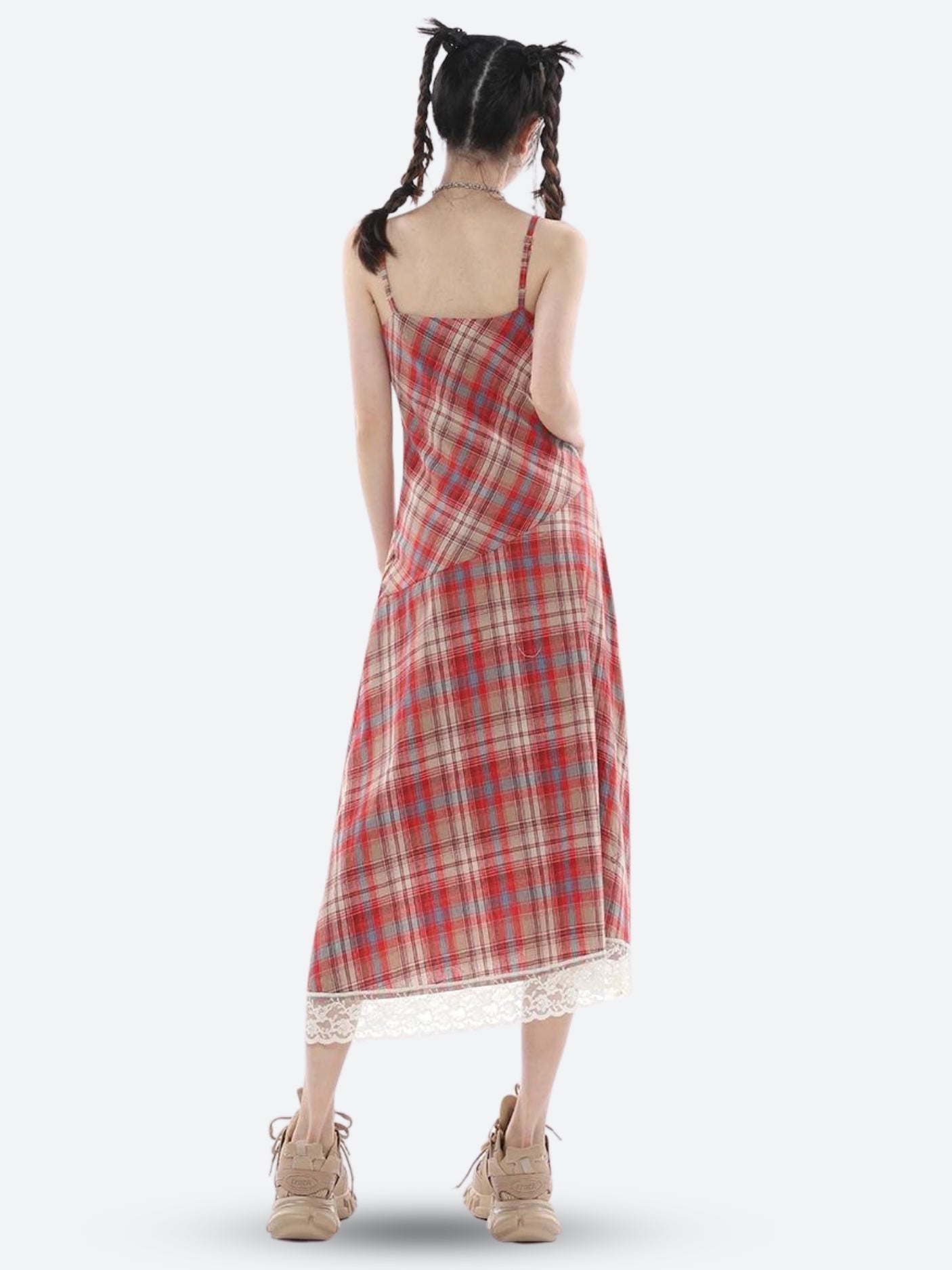 Style Core Aesthetics, New Style Trends - Plaid Lace Midi Dress Style Core Aesthetics, New Style Trends - Plaid Lace Midi Dress