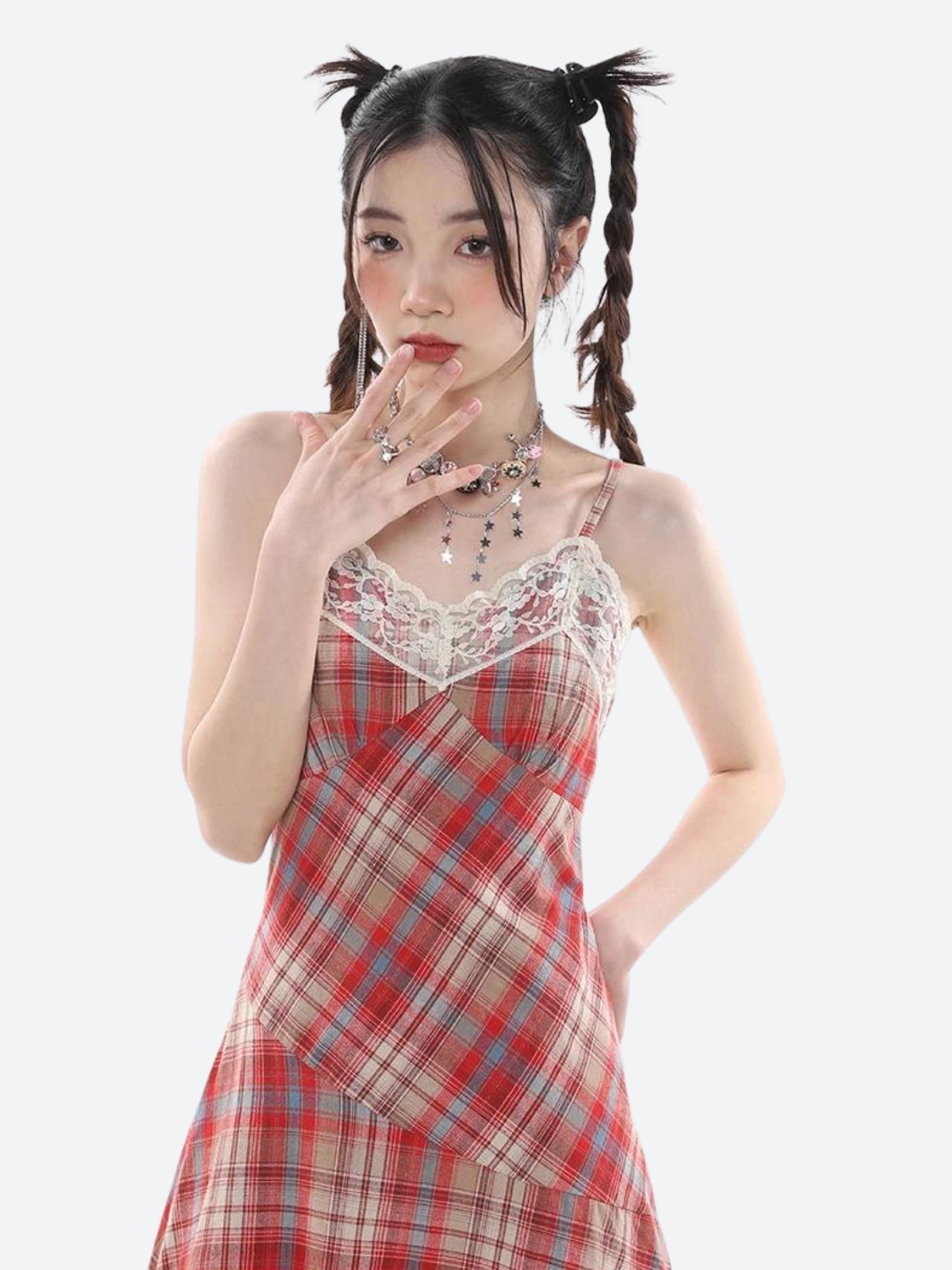 Style Core Aesthetics, New Style Trends - Plaid Lace Midi Dress Style Core Aesthetics, New Style Trends - Plaid Lace Midi Dress