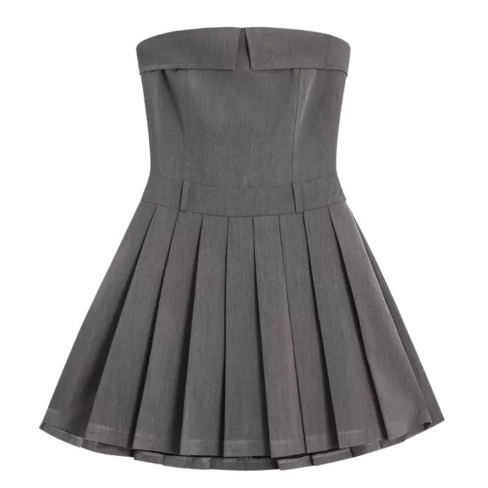 Style Core Aesthetics, New Style Trends - Pleated Mini Dress in Grey Style Core Aesthetics, New Style Trends - Pleated Mini Dress in Grey
