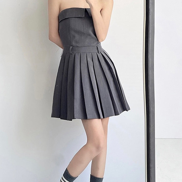 Style Core Aesthetics, New Style Trends - Pleated Mini Dress in Grey Style Core Aesthetics, New Style Trends - Pleated Mini Dress in Grey
