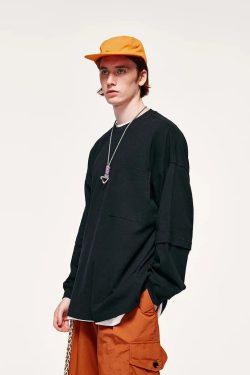 Style Core Aesthetics, New Style Trends - Pocket Layered Sleeve Basic Sweatshirt