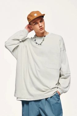 Style Core Aesthetics, New Style Trends - Pocket Layered Sleeve Basic Sweatshirt