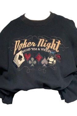 Style Core Aesthetics, New Style Trends - Poker Night Embroidered Sweatshirt
