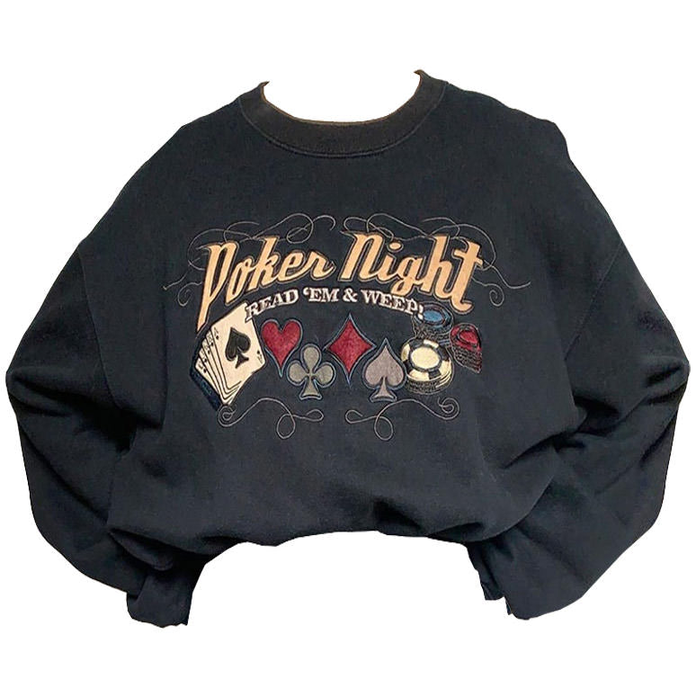 Style Core Aesthetics, New Style Trends - Poker Night Embroidered Sweatshirt Style Core Aesthetics, New Style Trends - Poker Night Embroidered Sweatshirt