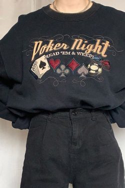 Style Core Aesthetics, New Style Trends - Poker Night Embroidered Sweatshirt