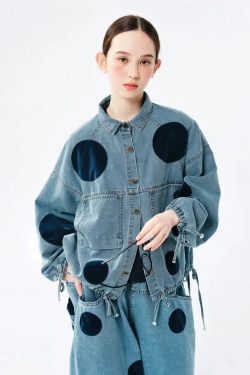 Style Core Aesthetics, New Style Trends - Polka Dot Button Up Denim Jacket