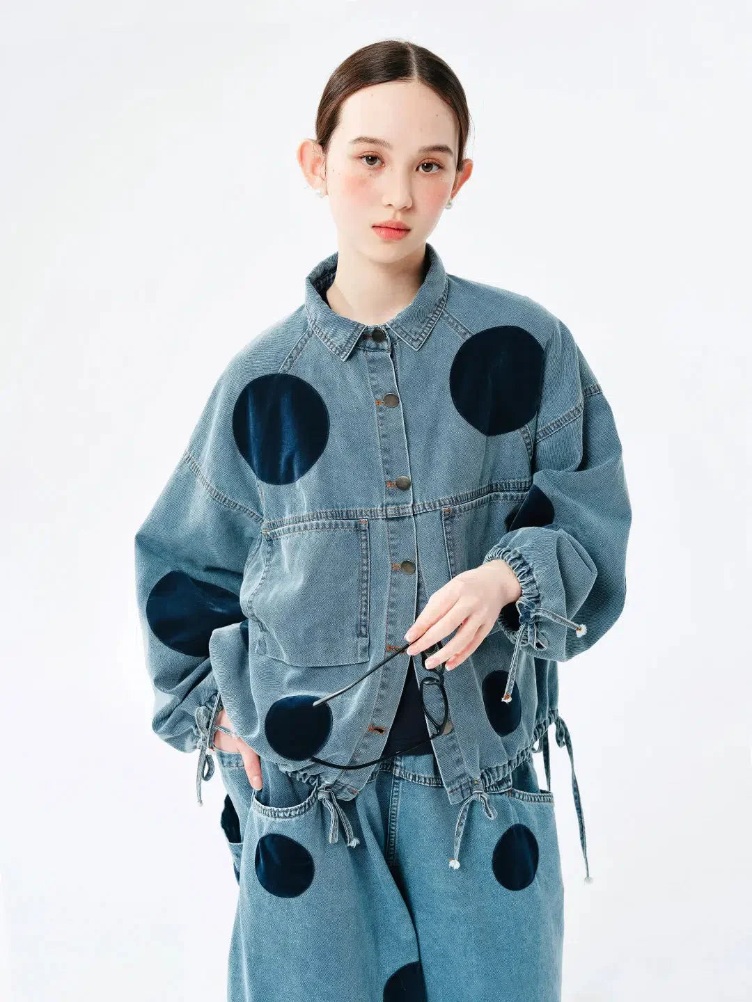 Style Core Aesthetics, New Style Trends - Polka Dot Button Up Denim Jacket Style Core Aesthetics, New Style Trends - Polka Dot Button Up Denim Jacket