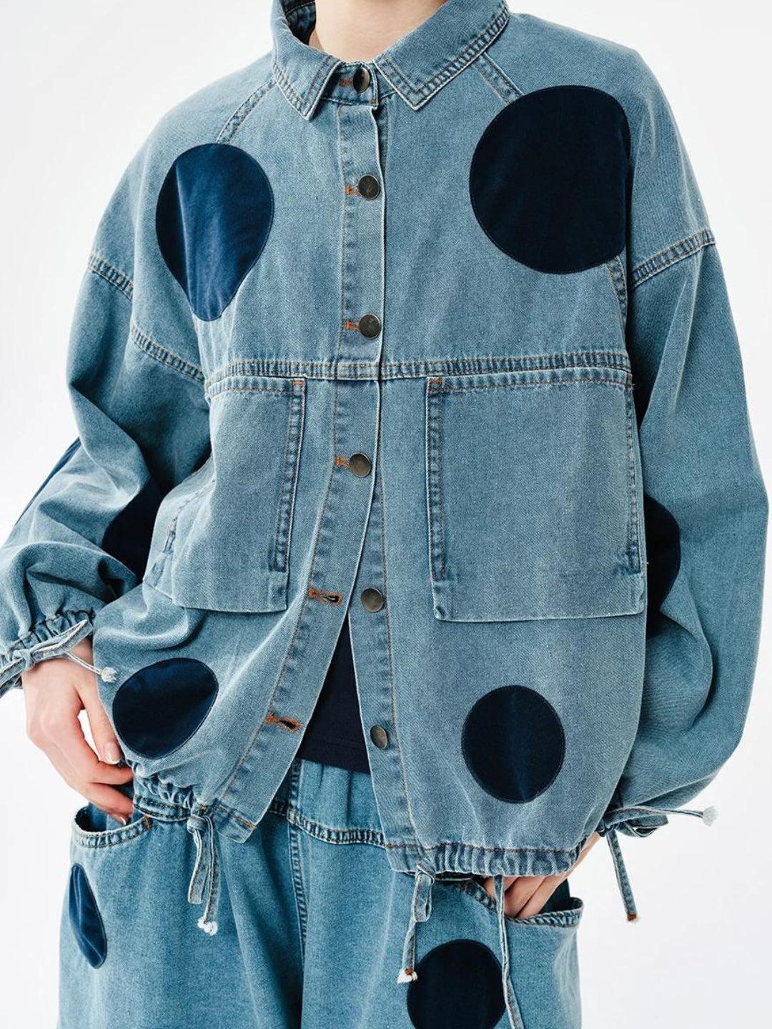 Style Core Aesthetics, New Style Trends - Polka Dot Button Up Denim Jacket Style Core Aesthetics, New Style Trends - Polka Dot Button Up Denim Jacket