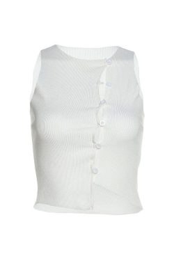 Style Core Aesthetics, New Style Trends - Portrait Mode Button Ribbed Top