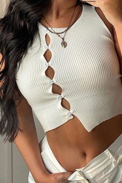 Style Core Aesthetics, New Style Trends - Portrait Mode Button Ribbed Top