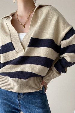 Style Core Aesthetics, New Style Trends - Preppy Collar Striped Pullover