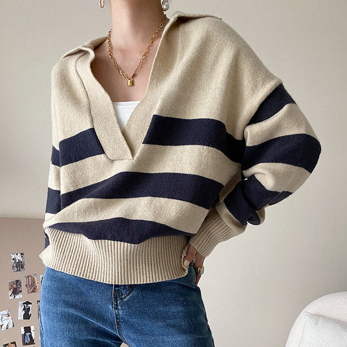 Style Core Aesthetics, New Style Trends - Preppy Collar Striped Pullover Style Core Aesthetics, New Style Trends - Preppy Collar Striped Pullover