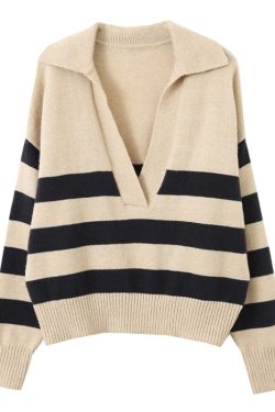 Style Core Aesthetics, New Style Trends - Preppy Collar Striped Pullover