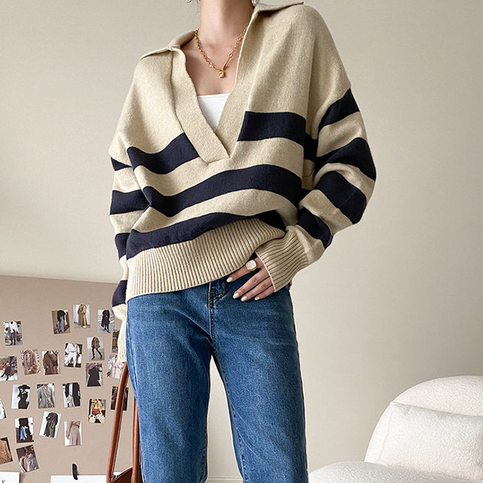 Style Core Aesthetics, New Style Trends - Preppy Collar Striped Pullover Style Core Aesthetics, New Style Trends - Preppy Collar Striped Pullover
