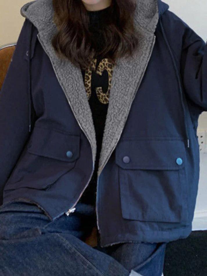 Style Core Aesthetics, New Style Trends - Preppy Reversible Lambswool Hooded Jacket Style Core Aesthetics, New Style Trends - Preppy Reversible Lambswool Hooded Jacket