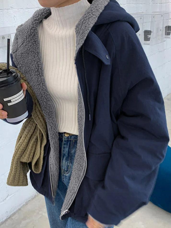 Style Core Aesthetics, New Style Trends - Preppy Reversible Lambswool Hooded Jacket Style Core Aesthetics, New Style Trends - Preppy Reversible Lambswool Hooded Jacket