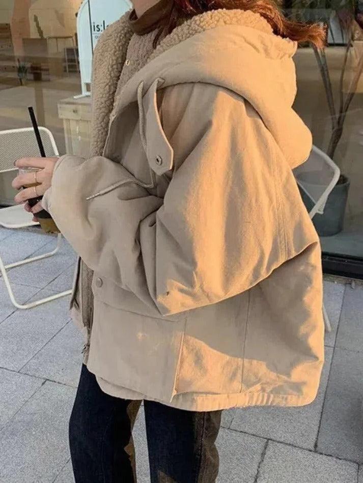 Style Core Aesthetics, New Style Trends - Preppy Reversible Lambswool Hooded Jacket Style Core Aesthetics, New Style Trends - Preppy Reversible Lambswool Hooded Jacket