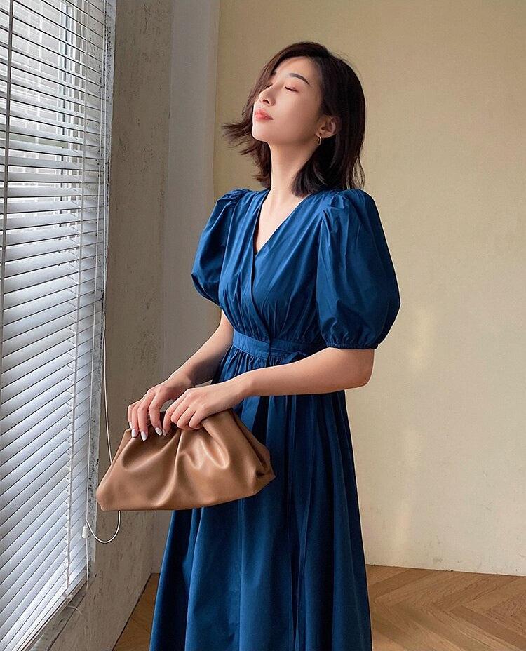 Style Core Aesthetics, New Style Trends - Puff Sleeve Wrap Midi Dress Style Core Aesthetics, New Style Trends - Puff Sleeve Wrap Midi Dress