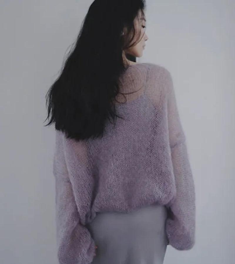 Style Core Aesthetics, New Style Trends - Puff Sleeved Mesh Knit Sweater Style Core Aesthetics, New Style Trends - Puff Sleeved Mesh Knit Sweater