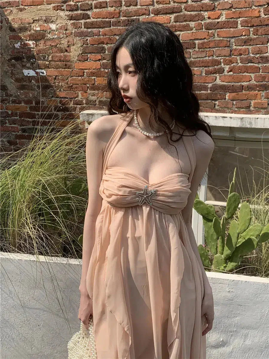 Style Core Aesthetics, New Style Trends - Pure Backless Chiffon Midi Dress Style Core Aesthetics, New Style Trends - Pure Backless Chiffon Midi Dress