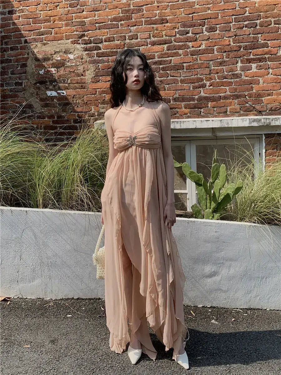 Style Core Aesthetics, New Style Trends - Pure Backless Chiffon Midi Dress Style Core Aesthetics, New Style Trends - Pure Backless Chiffon Midi Dress
