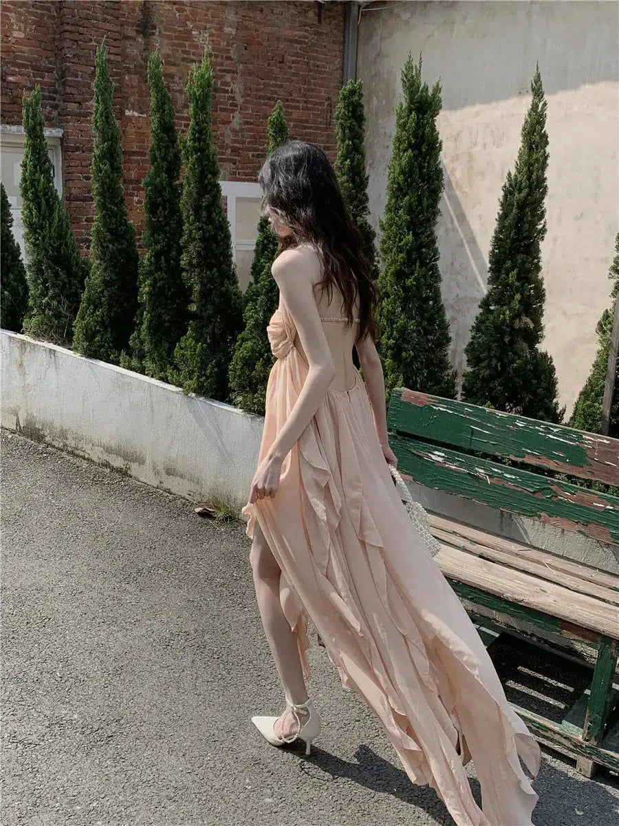 Style Core Aesthetics, New Style Trends - Pure Backless Chiffon Midi Dress Style Core Aesthetics, New Style Trends - Pure Backless Chiffon Midi Dress