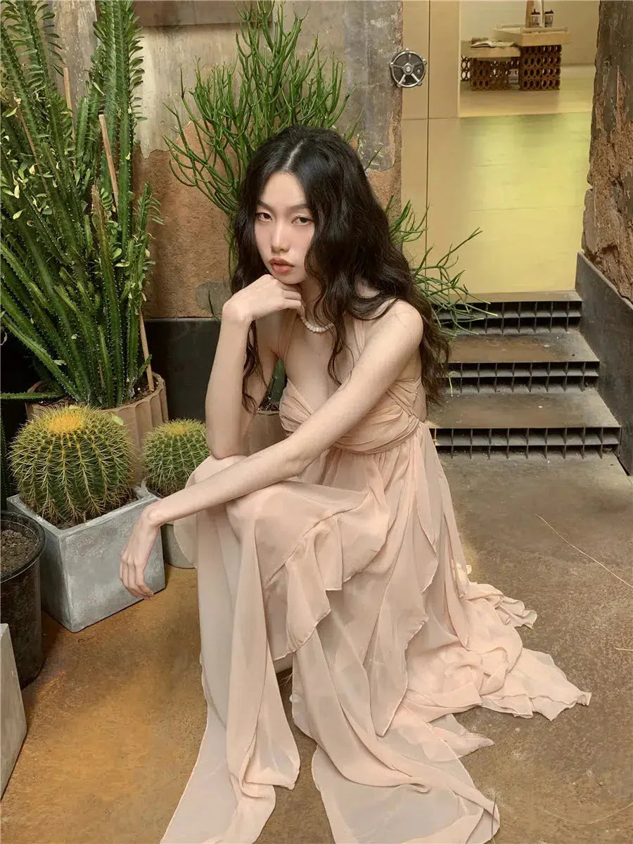 Style Core Aesthetics, New Style Trends - Pure Backless Chiffon Midi Dress Style Core Aesthetics, New Style Trends - Pure Backless Chiffon Midi Dress