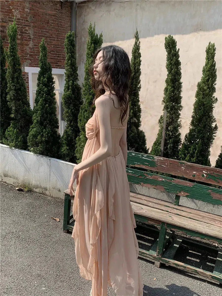 Style Core Aesthetics, New Style Trends - Pure Backless Chiffon Midi Dress Style Core Aesthetics, New Style Trends - Pure Backless Chiffon Midi Dress