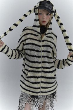 Style Core Aesthetics, New Style Trends - Rabbit Ears Hooded Cardigan Jacket