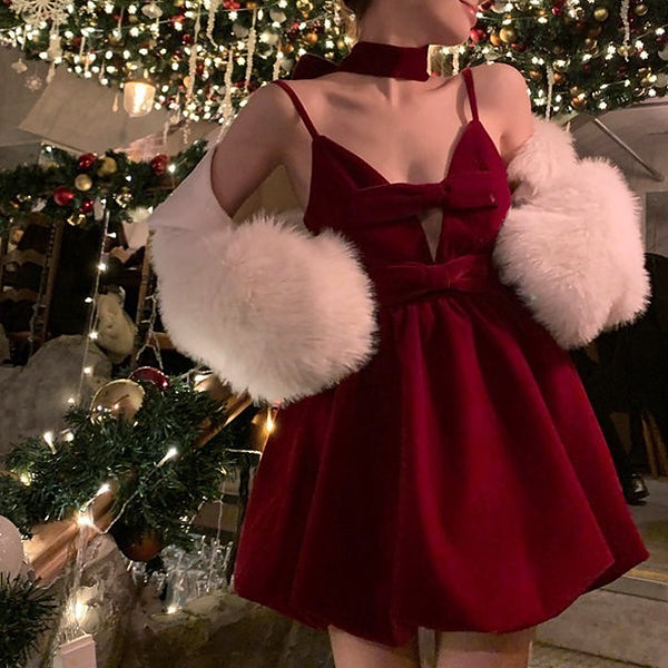 Style Core Aesthetics, New Style Trends - Red Velvet Halter Dress Style Core Aesthetics, New Style Trends - Red Velvet Halter Dress