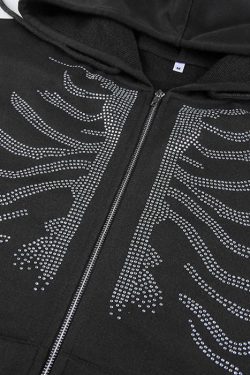 Style Core Aesthetics, New Style Trends - Rhinestone Skeleton Hoodie