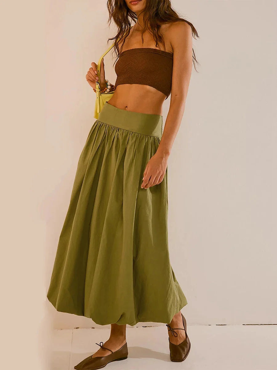Style Core Aesthetics, New Style Trends - Ruched Bubble Hem Midi Skirt Style Core Aesthetics, New Style Trends - Ruched Bubble Hem Midi Skirt