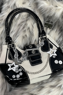 Style Core Aesthetics, New Style Trends - Sac à Bandoulière à Boucle Patchwork Orné de Chaînes d'Étoiles