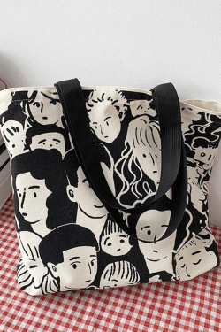 Style Core Aesthetics, New Style Trends - Sac cabas en toile à imprimé visage monochrome