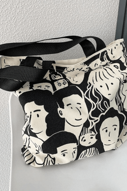 Style Core Aesthetics, New Style Trends - Sac cabas en toile à imprimé visage monochrome