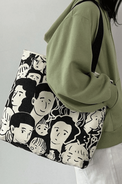 Style Core Aesthetics, New Style Trends - Sac cabas en toile à imprimé visage monochrome