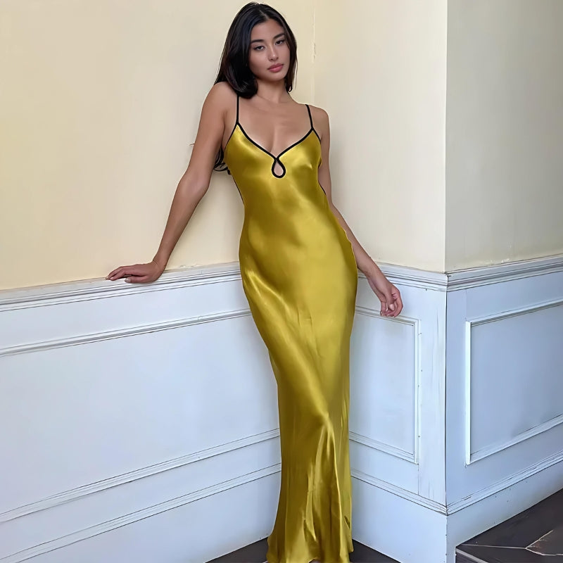 Style Core Aesthetics, New Style Trends - Satin Backless Maxi Dress Style Core Aesthetics, New Style Trends - Satin Backless Maxi Dress