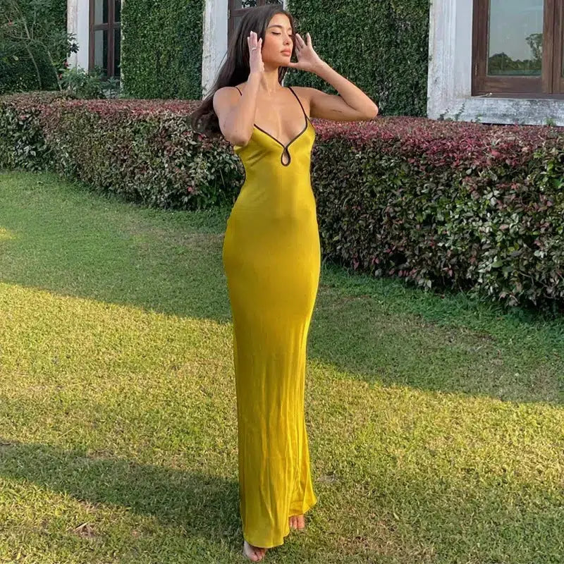 Style Core Aesthetics, New Style Trends - Satin Backless Maxi Dress Style Core Aesthetics, New Style Trends - Satin Backless Maxi Dress