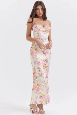 Style Core Aesthetics, New Style Trends - Satin Floral Pencil Maxi Dress