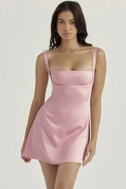 Style Core Aesthetics, New Style Trends - Satin Square Neck Mini Dress