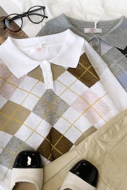 Style Core Aesthetics, New Style Trends - Self Made Argyle Collar Top