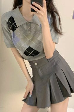 Style Core Aesthetics, New Style Trends - Self Made Argyle Collar Top