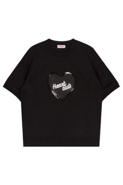 Style Core Aesthetics, New Style Trends - Sequin Heart Club T-Shirt