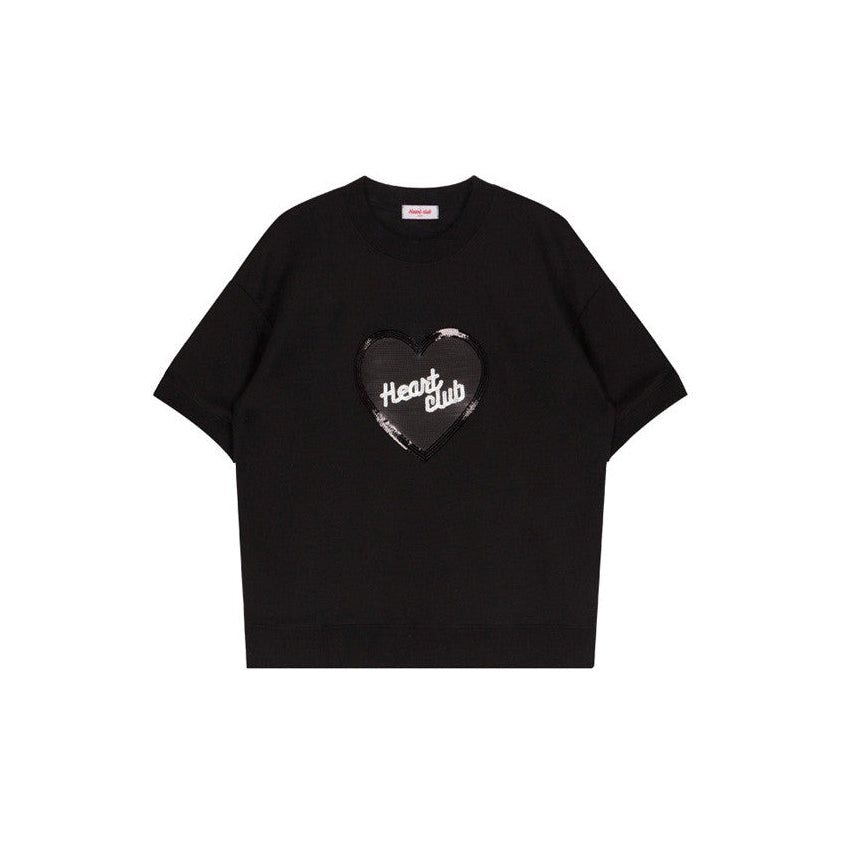 Style Core Aesthetics, New Style Trends - Sequin Heart Club T-Shirt Style Core Aesthetics, New Style Trends - Sequin Heart Club T-Shirt