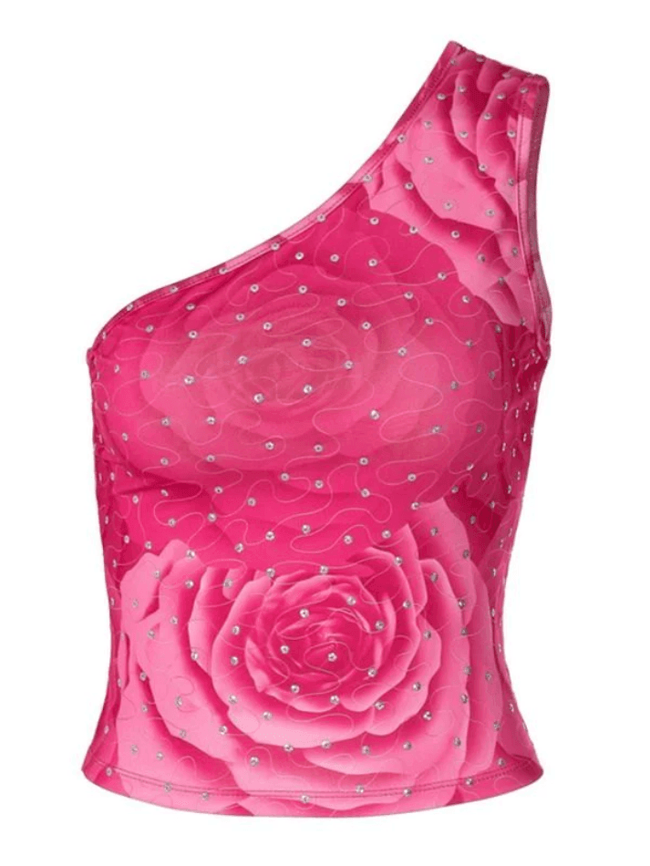 Style Core Aesthetics, New Style Trends - Sequin One Shoulder Floral Crop Tank Top Style Core Aesthetics, New Style Trends - Sequin One Shoulder Floral Crop Tank Top